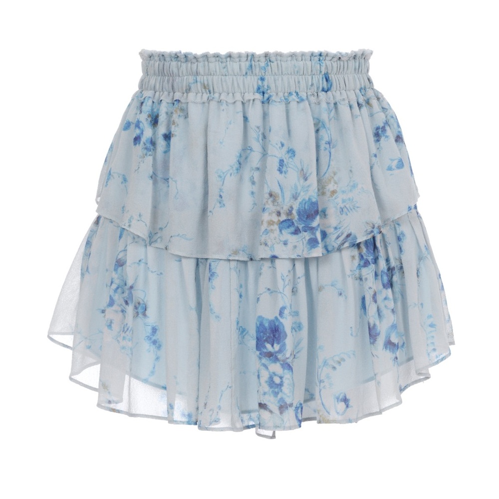 LoveShackFancy Blue Floral Ruffle Mini Skirt